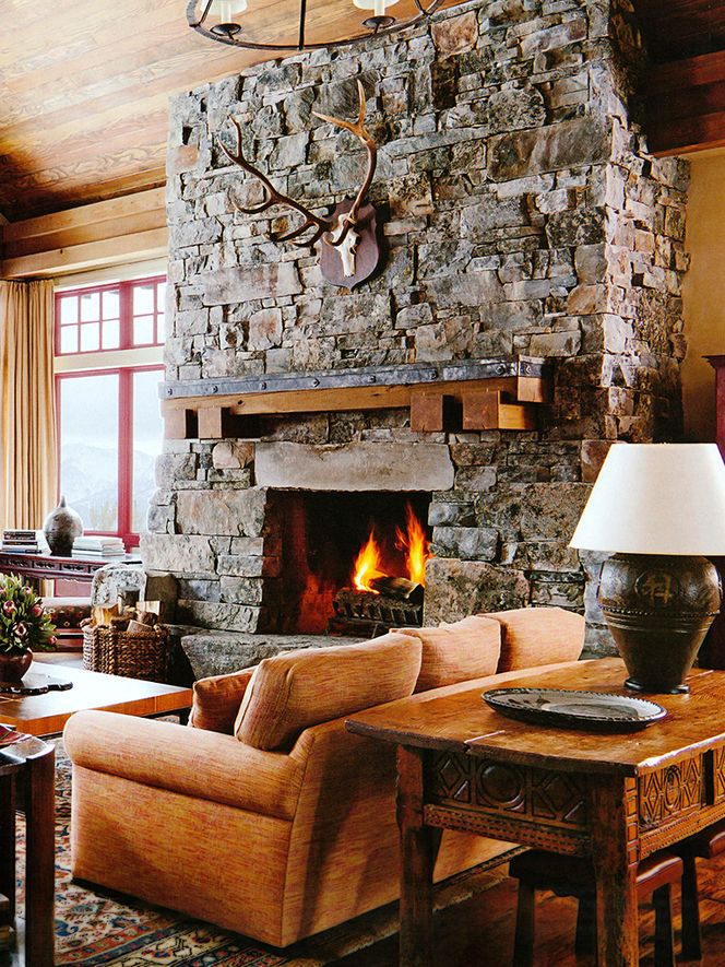 rustic interior design fireplace living room