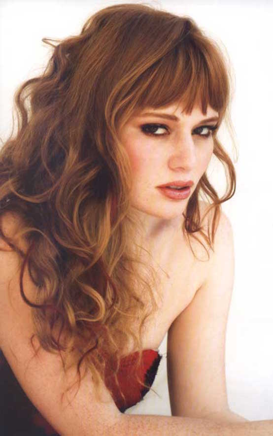 Charming Curly Red Hair with Bangs
