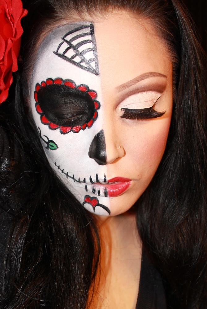 Half Sugar Skull Halloween Makeup