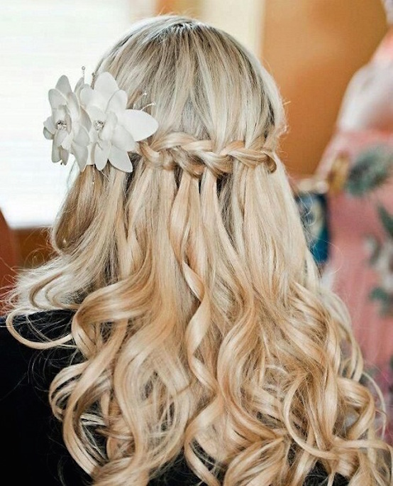 Homecoming Hairstyles with Flowers Waterfall Braids and Curls
