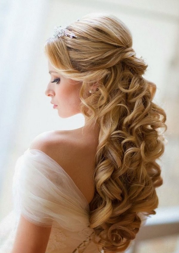 Simple Wedding Hairstyles For Long Hair Half Up with Curly Hair