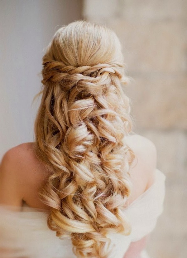 gorgeous curly wedding hairstyle with half up half down style