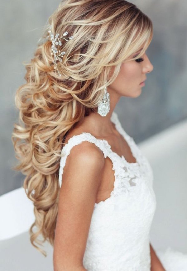 long curly half up half down wedding hairstyle
