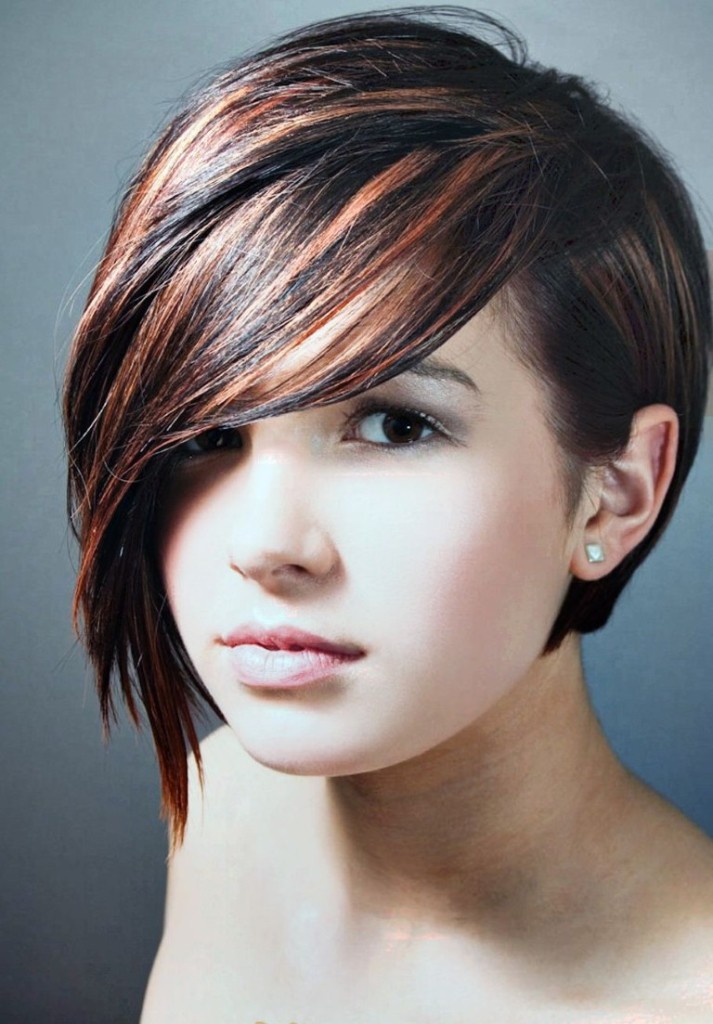 short hairstyle with long bangs