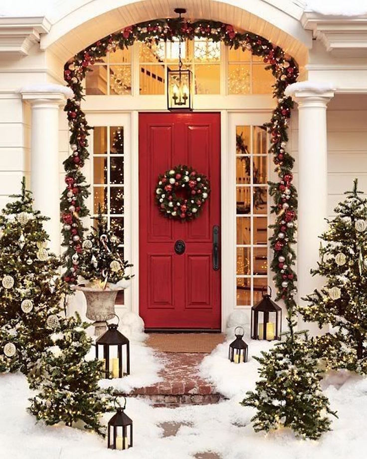 christmas light decoration red painted door