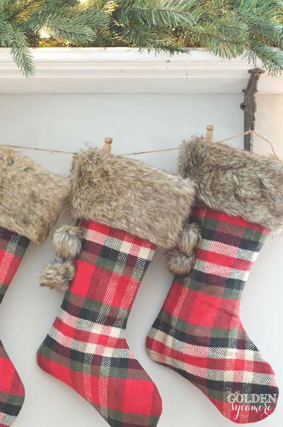 Cozy plaid Christmas stockings Vintage
