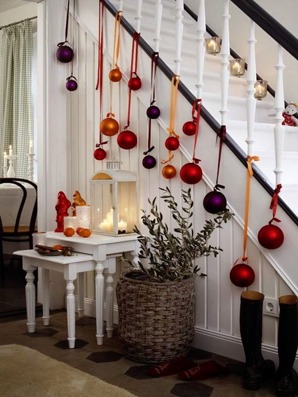 fresh festive christmas staircase with ornaments