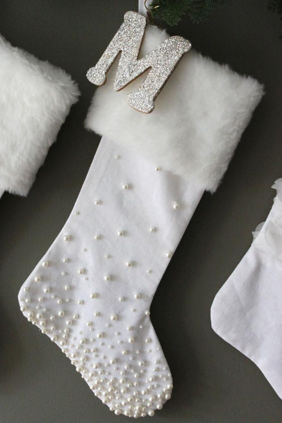 Glue pearls on stockings to easily embellish