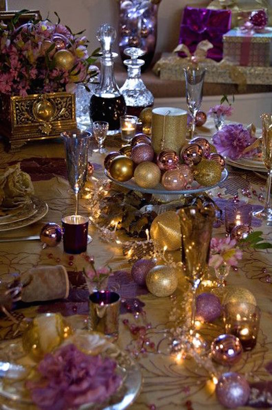 gold and pink with purple traditional decor
