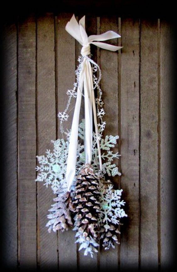 Pinecones and Snowflakes Winter Door Hanging