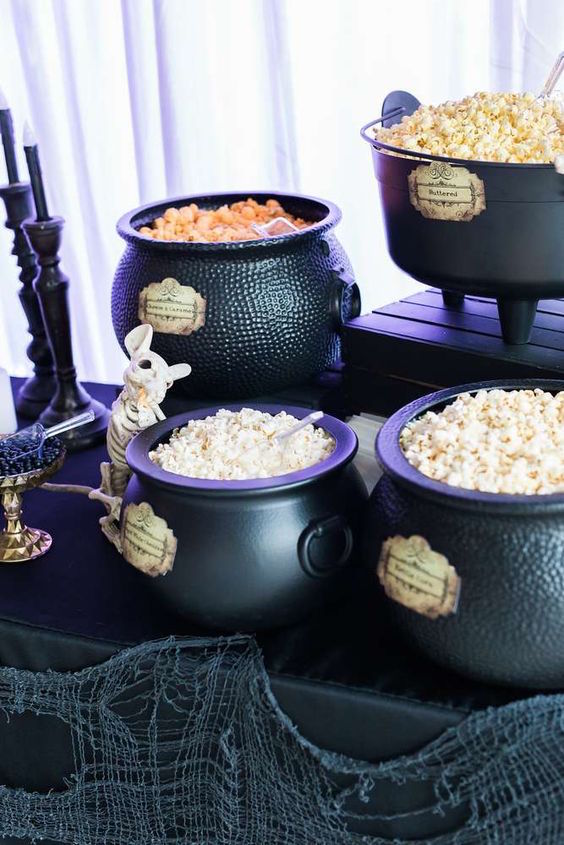 Popcorn bar at a witches Halloween party!