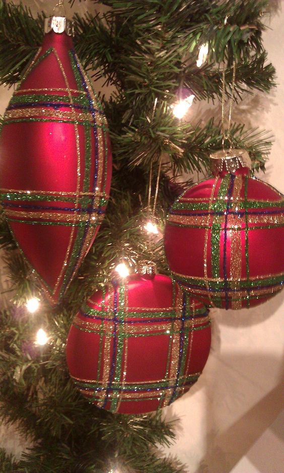 red plaid ornaments