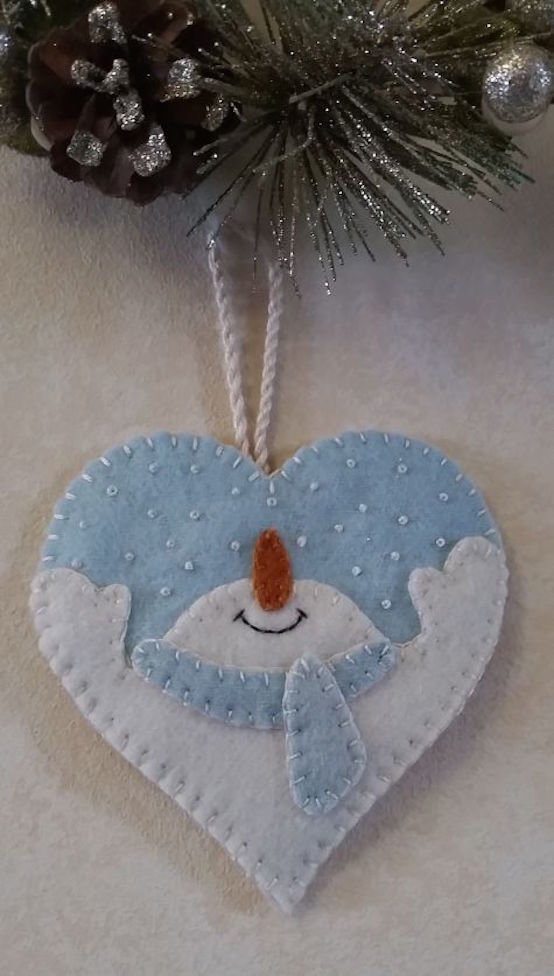 snow heart felt ornament