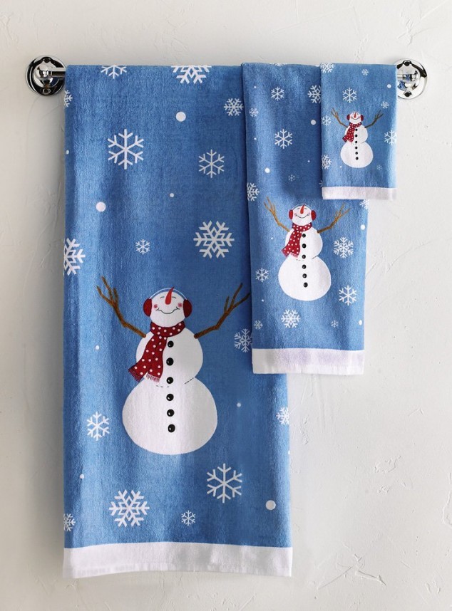 winter snowman bathroom towel set for christmas