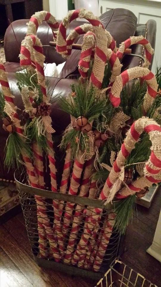 candy canes with rustic decor