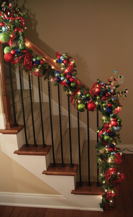 colorful christmas staircase ideas