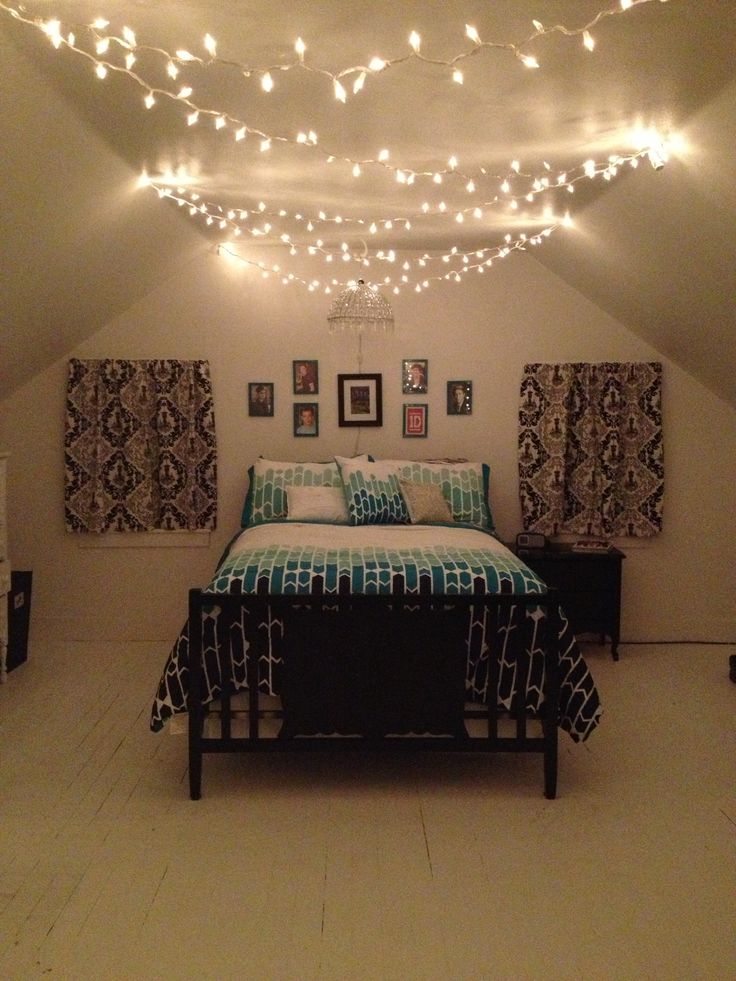 white and teal with Christmas lights