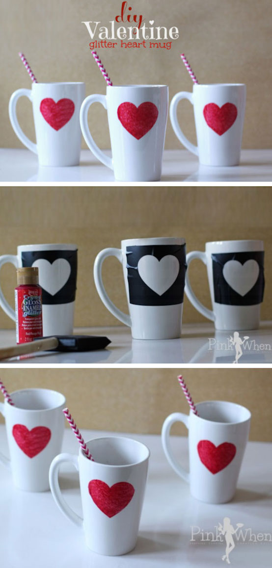 diy valentine glitter heart mug