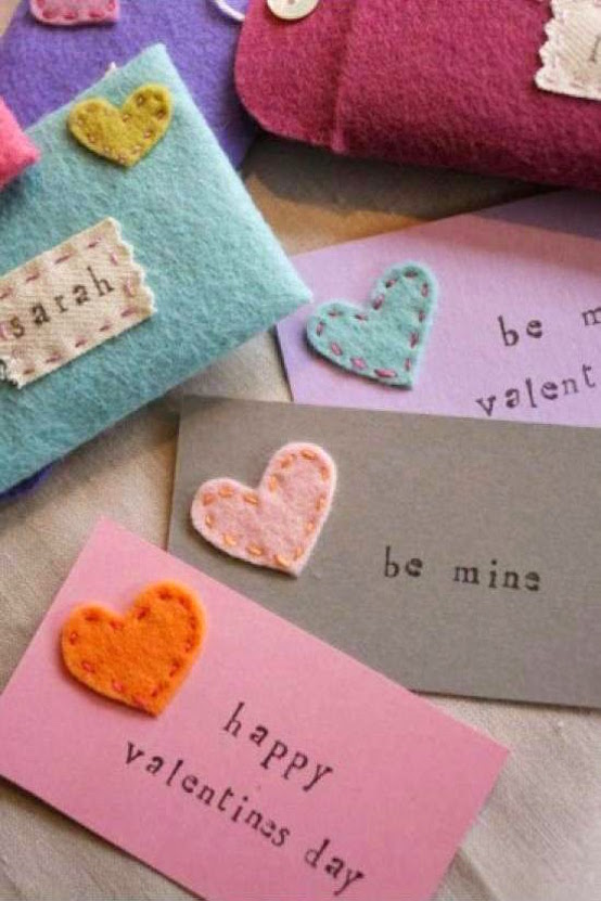 tiny felt envelopes with mini valentines