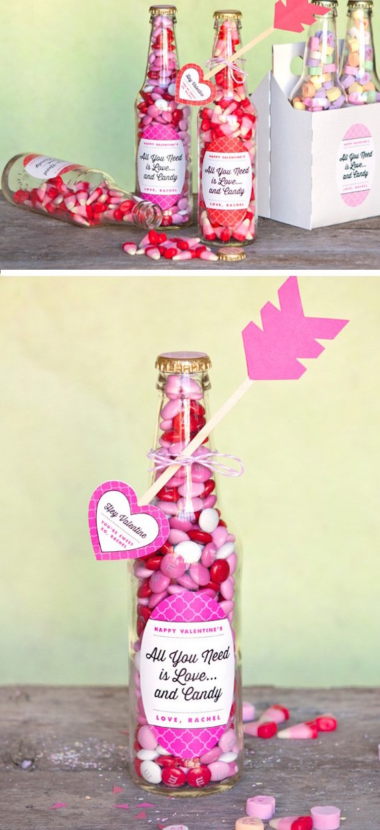 Diy valentine candy bottles